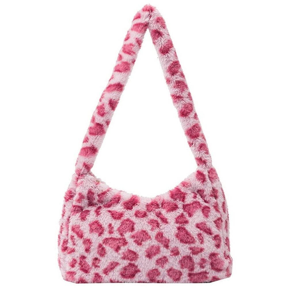 7510 Fluffy Faux Fur Cow Print Shoulder Bag Clutch Purse Underarm Handbag